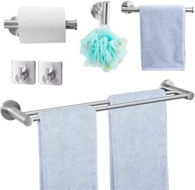 img 4 attached to 6-Piece Brushed Nickel Bathroom Accessories Set with 24-Inch Towel Bar, Hand Holder, 🛁 Paper Holder, and 3 Hooks - Wall Mounted Hardware Set with Double Bar Rack (MJGXL21)