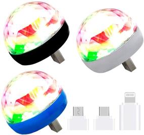 img 4 attached to 🎉 Pack of 3 USB Mini Disco Lights with Magic Ball Effect for Xmas Parties, Halloween DJ Stage, Atmosphere Christmas Party, Interior Car Lighting – Includes 9 Adapters