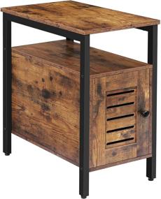 img 4 attached to 🛏️ HOOBRO Narrow Nightstand with Cabinet: Compact Storage Solution for Small Spaces, Industrial End Table with Versatile Door - Rustic Brown BF94BZ01