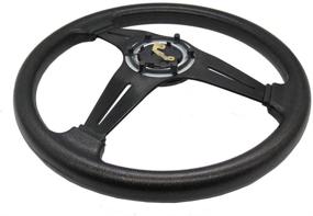 img 1 attached to JQTUNING 13.8” Racing Steering Wheel - 6 Bolts Vinyl Leather & Aluminum Grip with Horn Button - Car Accessory Including 2 Air Fresheners (Black)