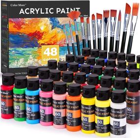 img 4 attached to 🎨 48-Color Acrylic Paint Set (2oz / 60ml) with 12 Brushes - Richly Pigmented, Premium Acrylic Paints for Canvas, Wood, Glass, Rock, Leather Painting - Art Craft Paint Supplies