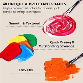 img 2 attached to 🎨 48-Color Acrylic Paint Set (2oz / 60ml) with 12 Brushes - Richly Pigmented, Premium Acrylic Paints for Canvas, Wood, Glass, Rock, Leather Painting - Art Craft Paint Supplies