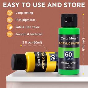 img 3 attached to 🎨 48-Color Acrylic Paint Set (2oz / 60ml) with 12 Brushes - Richly Pigmented, Premium Acrylic Paints for Canvas, Wood, Glass, Rock, Leather Painting - Art Craft Paint Supplies