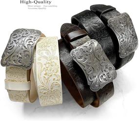img 3 attached to 🌸 Western Fashion Style Floral Engraved Buckle Full Grain Genuine Leather Belt 1-1/2" (38mm) Wide - Made in the USA