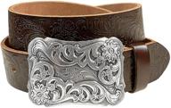 🌸 western fashion style floral engraved buckle full grain genuine leather belt 1-1/2" (38mm) wide - made in the usa logo