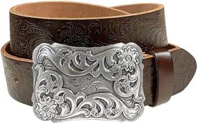 img 4 attached to 🌸 Western Fashion Style Floral Engraved Buckle Full Grain Genuine Leather Belt 1-1/2" (38mm) Wide - Made in the USA