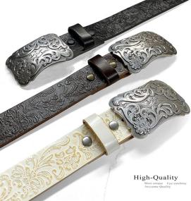 img 2 attached to 🌸 Western Fashion Style Floral Engraved Buckle Full Grain Genuine Leather Belt 1-1/2" (38mm) Wide - Made in the USA