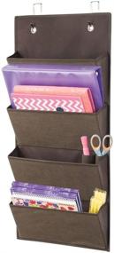 img 4 attached to 🗂️ mDesign Soft Fabric Wall Mount/Over Door Hanging Storage Organizer - 4 Large Cascading Pockets - Ideal for Office Supplies, Planners, File Folders, and Notebooks - Textured Print - Espresso Brown