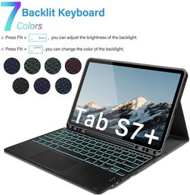 img 3 attached to 🔌 Enhanced Bluetooth Keyboard Case with Trackpad for Samsung Galaxy S7 Plus 12.4" 2020 - Backlit Keyboard & Mouse Pad Protective Cover for Samsung Tab S7 Plus, Black