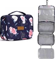 💧 water-resistant large hanging toiletry bag for women - ideal for travel, makeup, toiletries, cosmetics, brushes (blue flower) logo