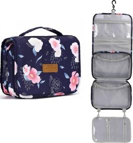 img 4 attached to 💧 Water-resistant Large Hanging Toiletry Bag for Women - Ideal for Travel, Makeup, Toiletries, Cosmetics, Brushes (Blue Flower)