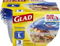🍱 gladware tall entrée food storage containers - 42 oz capacity, set of 3, strong & sturdy square holders by glad logo