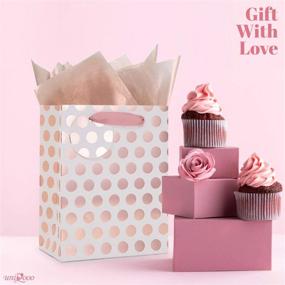 img 3 attached to 🎁 Pack of 12 Metallic Rose Gold Gift Bags with Handles and Name Tags – Medium 9 Inch, Durable, Modern Cute Minimalist Pink Polka Dots Paper Bags for Wedding Thank You Gifts, Mother's Day, Anniversary, Holidays – Perfect for Wrapping Presents, Baby Showers, Birthday Parties, Favors, and Retail Packing