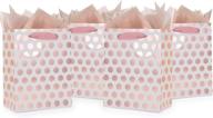 🎁 pack of 12 metallic rose gold gift bags with handles and name tags – medium 9 inch, durable, modern cute minimalist pink polka dots paper bags for wedding thank you gifts, mother's day, anniversary, holidays – perfect for wrapping presents, baby showers, birthday parties, favors, and retail packing logo