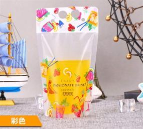 img 3 attached to 🥤 LASLU Zipper Clear Stand-Up Pouches Bags with Plastic Straw - 100 Pack, 8mil Heavy Duty Hand-held Drinking Bags for 400ml Fruits