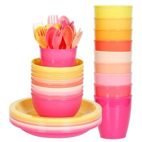 img 4 attached to 🍽️ Youngever 54 pcs Plastic Kids Dinnerware Set - 9 Gorgeous Peach Colors, Toddler Dining Set, Cups, Plates, Bowls, Flatware - Perfect Kids Dishes Set