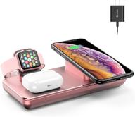 rose gold wireless charging station for apple watch, iphone & airpods pro - compatible with iphone 12/11/xr/xs max/xs/x/8, iwatch 5/4/3/2/1 (apple watch magnetic charger not included) logo