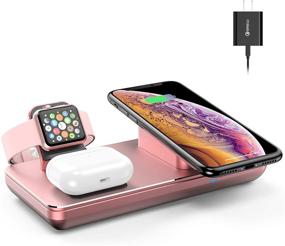 img 4 attached to Rose Gold Wireless Charging Station for Apple Watch, iPhone & AirPods Pro - Compatible with iPhone 12/11/XR/XS Max/Xs/X/8, iWatch 5/4/3/2/1 (Apple Watch Magnetic Charger Not Included)