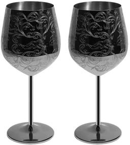 img 1 attached to 🍷 SKY FISH Royal Style Stainless Steel Wine Glasses - Intricately Engraved Black Plated Goblets - Set of 2 (17oz)