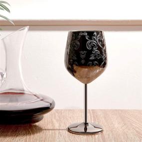 img 2 attached to 🍷 SKY FISH Royal Style Stainless Steel Wine Glasses - Intricately Engraved Black Plated Goblets - Set of 2 (17oz)