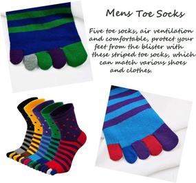 img 1 attached to Toe Socks: 5 Pairs of Hellomamma Men's Five Finger Striped Running Athletic Cotton Ankle Sox