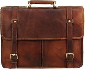 img 1 attached to 👜 15 Inch Brown Vintage Leather Laptop Messenger Bag for Men and Women - Perfect for College, Office, and Travel by HULSH