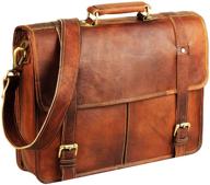 👜 15 inch brown vintage leather laptop messenger bag for men and women - perfect for college, office, and travel by hulsh logo