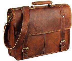 img 3 attached to 👜 15 Inch Brown Vintage Leather Laptop Messenger Bag for Men and Women - Perfect for College, Office, and Travel by HULSH