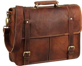 img 2 attached to 👜 15 Inch Brown Vintage Leather Laptop Messenger Bag for Men and Women - Perfect for College, Office, and Travel by HULSH