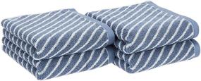 img 4 attached to 🧣 4-Pack Amazon Basics Hand Towel - Reversible Diagonal Stripe Jacquard Design in Clear Skies and True Blue