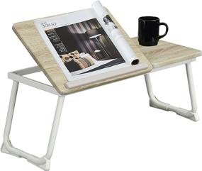 img 4 attached to 🛏️ Сделанная дома мебельная широкая стол для ноутбука - регулируемый и портативный лоток для постели, складной кленовый стол для ноутбука, идеально подходит для завтрака.