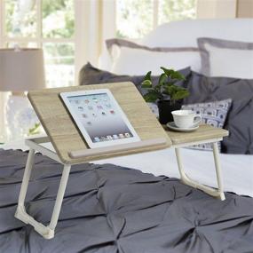 img 1 attached to 🛏️ Сделанная дома мебельная широкая стол для ноутбука - регулируемый и портативный лоток для постели, складной кленовый стол для ноутбука, идеально подходит для завтрака.