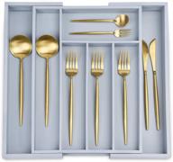 bamboo flatware organizer: expandable kitchen utensil drawer tray - adjustable 7 slot silverware cutlery storage (gray) логотип