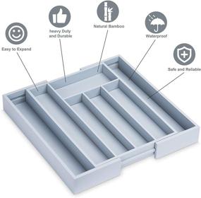 img 2 attached to Bamboo Flatware Organizer: Expandable Kitchen Utensil Drawer Tray - Adjustable 7 Slot Silverware Cutlery Storage (Gray)