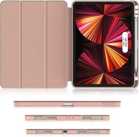 img 2 attached to 📱 Soke New iPad Pro 11 Case 2021 with Pencil Holder - Full Body Protection + Apple Pencil 2 Charging + Auto Wake/Sleep, Soft TPU Back Cover for 2021 iPad Pro 11 inch (Rose Gold)