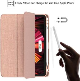 img 1 attached to 📱 Soke New iPad Pro 11 Case 2021 with Pencil Holder - Full Body Protection + Apple Pencil 2 Charging + Auto Wake/Sleep, Soft TPU Back Cover for 2021 iPad Pro 11 inch (Rose Gold)