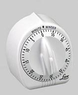 lux mechanical minute minder timer in white with black markings for 60 minutes logo