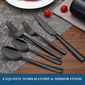 img 1 attached to 🍴 Wildone 60-Piece Black Silverware Set: Stainless Steel Square Cutlery for 12, Includes Knife Fork Spoon, Mirror Polished & Dishwasher Safe