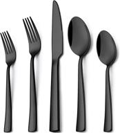 🍴 wildone 60-piece black silverware set: stainless steel square cutlery for 12, includes knife fork spoon, mirror polished & dishwasher safe logo