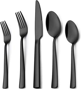 img 4 attached to 🍴 Wildone 60-Piece Black Silverware Set: Stainless Steel Square Cutlery for 12, Includes Knife Fork Spoon, Mirror Polished & Dishwasher Safe