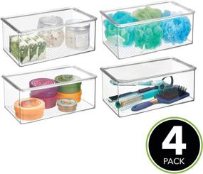 img 3 attached to 📦 mDesign Stackable Bathroom Storage Box Container with Hinged Lid - Vanity Organizer for Toiletries, Makeup, First Aid, Hair Accessories, Bar Soap, Loofahs, Bath Salts - 4 Pack, Clear