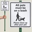 all pets must be on a leash yard sign logo