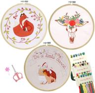 minone embroidery starter kit with animals pattern, 3 sets of stamped embroidery kits for adult beginners, cross stitch kits with 3 embroidery clothes, instructions, and 1 bamboo embroidery hoop logo