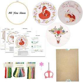 img 1 attached to Minone Embroidery Starter Kit with Animals Pattern, 3 Sets of Stamped Embroidery Kits for Adult Beginners, Cross Stitch Kits with 3 Embroidery Clothes, Instructions, and 1 Bamboo Embroidery Hoop