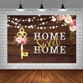 img 4 attached to Sweet Home Key Shining Lights Backdrop - Pink Floral Housewarming Background - Ideal for 🏡 New House Party Decorations, Wooden Floor Wedding Photo Booth Props, and Cake Table Supplies - 5x3ft