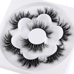 img 4 attached to 👀 Fluffy Wispy Mink Lashes - Dramatic False Eyelashes Pack of 4 Pairs, Handmade for Full Volume Faux Mink Cat Eye Look