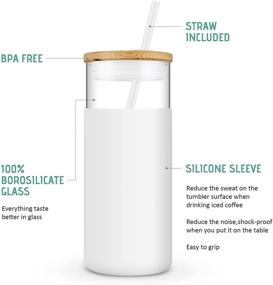 img 3 attached to Tronco 20oz Glass Tumbler with Straw, Silicone Sleeve, and Bamboo Lid - BPA Free