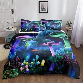 img 3 attached to 🍄 Mushroom Fantasy Galaxy Sky Duvet Cover Set - Psychedelic Design for Boys and Girls Bedding