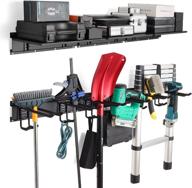 🔧 maximize garage space with heavy-duty wall mount tool organizer rack - ideal for storing garden tools, chairs, brooms, rakes, cords, and more - supports up to 1200lbs logo