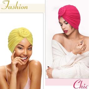 img 1 attached to 🔆 6-Piece Satinior Women's African Turban Headwrap with Flower Knot Pre-Tied Bonnet Beanie Cap